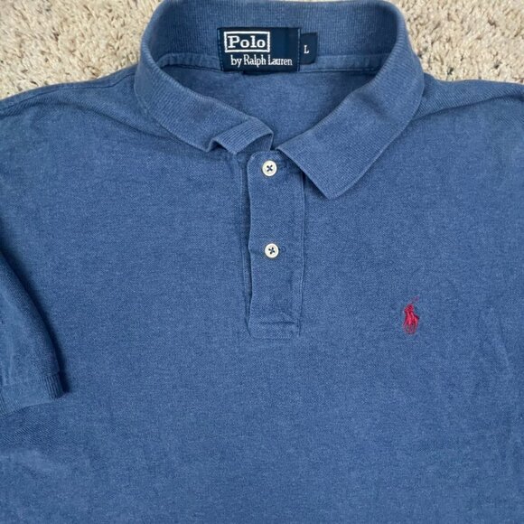 Polo Ralph Lauren Cotton Short Sleeve Polo Shirt w Pony Adult Size Large Blue - Picture 1 of 8